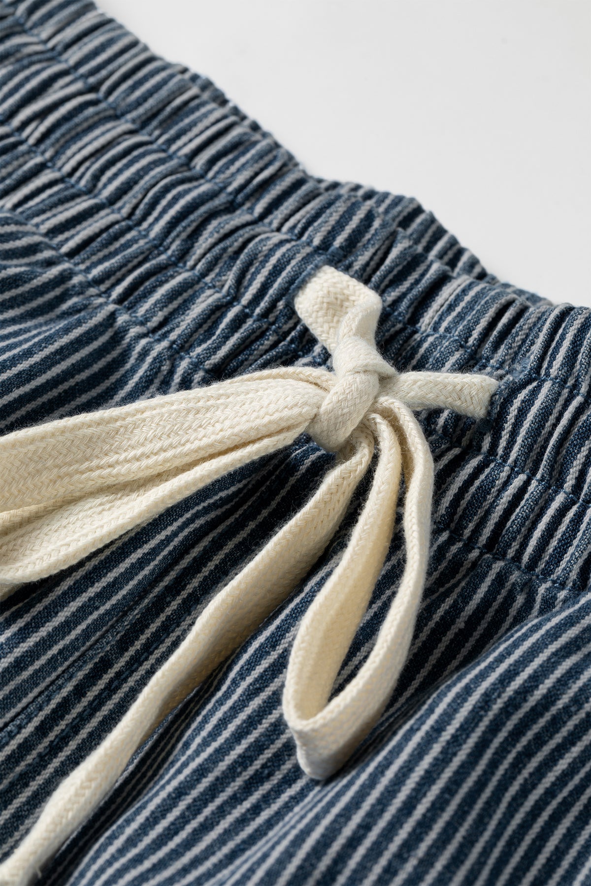 Blue Stripe Contrast Drawstring Elastic Waist Denim Shorts