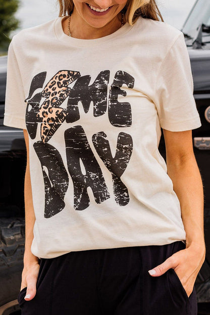 Khaki Game Day Rugby Football Season Leopard Lightning T Shirt (Extended Sizes)