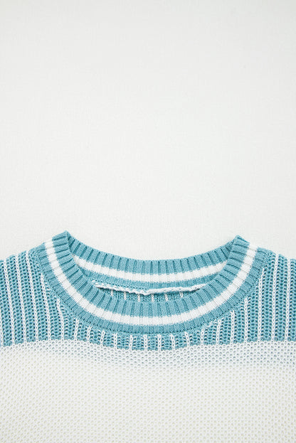 Two Tone Striped Patchwork Drop Shoulder Loose Sweater (Other Colors)