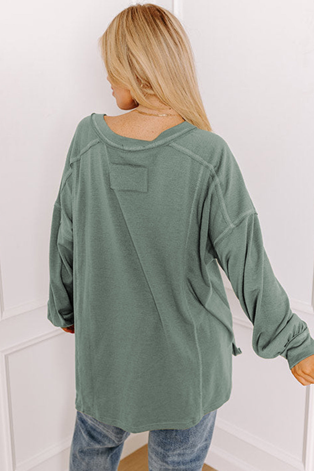 Seagrass Exposed Seam Drop Shoulder Henley Top