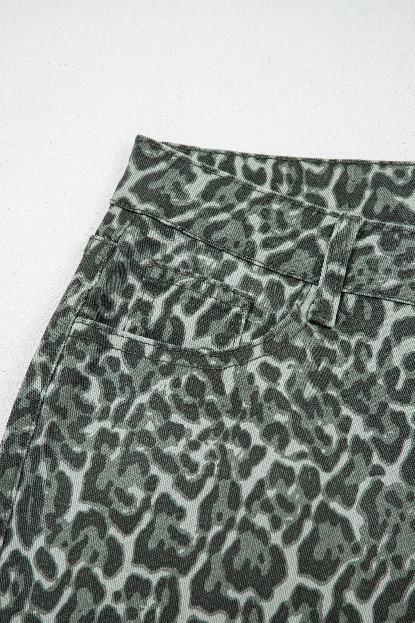 Leopard Frayed Edge Wide Leg High Waist Jeans (Other Colors)