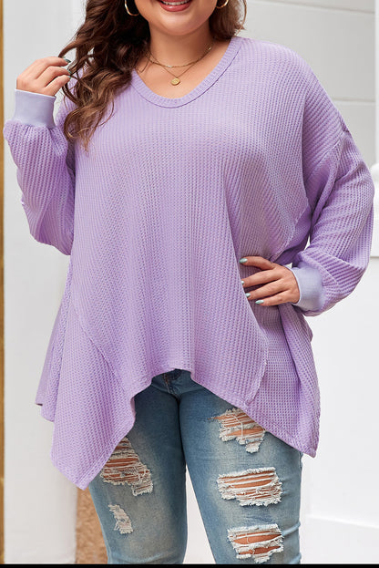 Orchid Petal Waffle Knit Exposed Seam Flowy Top