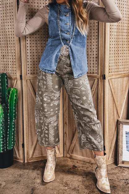 Buttoned Front Slit Denim Vest