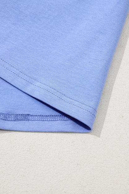 Sky Blue Floral Patchwork Chest Pocket Crewneck T Shirt