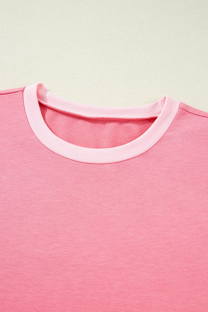 Peach Blossom Two Tones Patchwork Half Sleeve T Shirt
