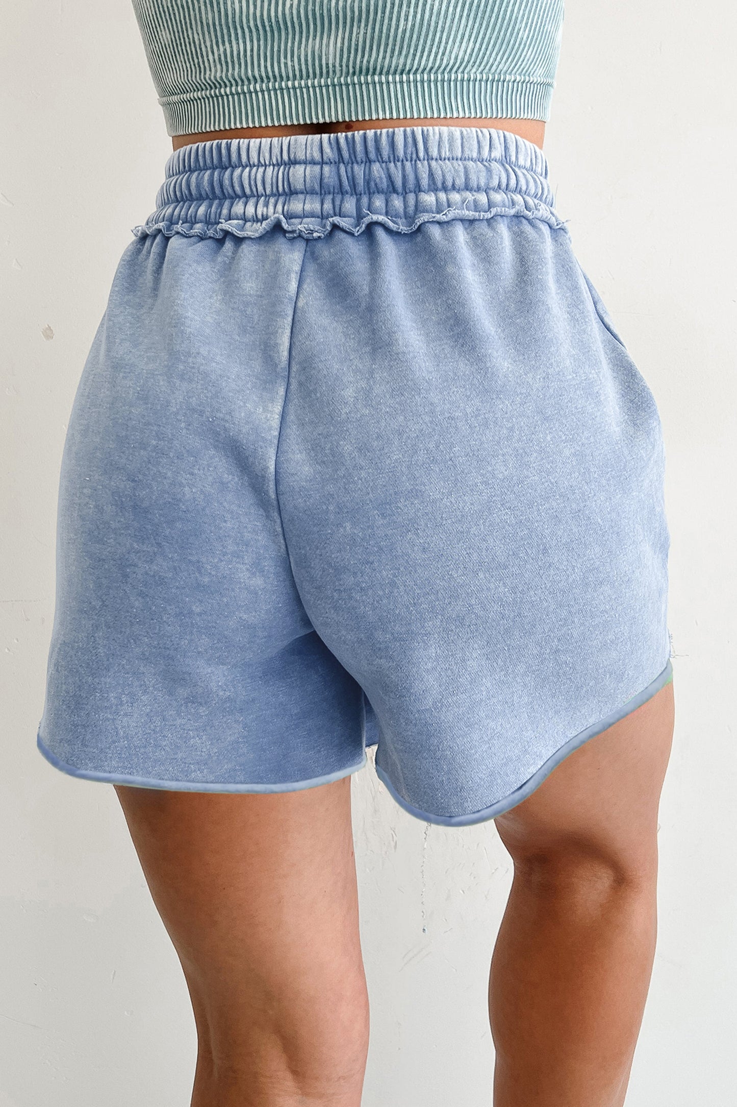 Mineral Washed Drawstring Elastic Waist Raw Cut Shorts (Other Colors)