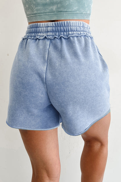 Mineral Washed Drawstring Elastic Waist Raw Cut Shorts (Other Colors)