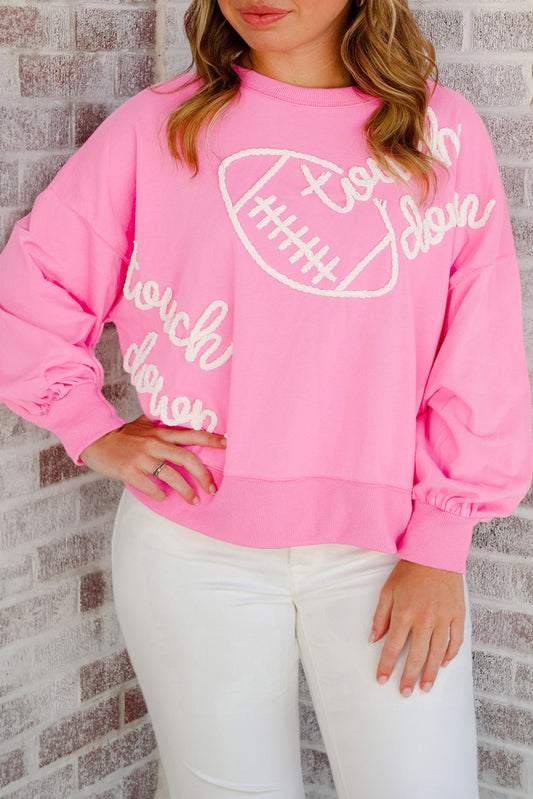 Pink Touch Down Rugby Football Embroidered Sweatshirt
