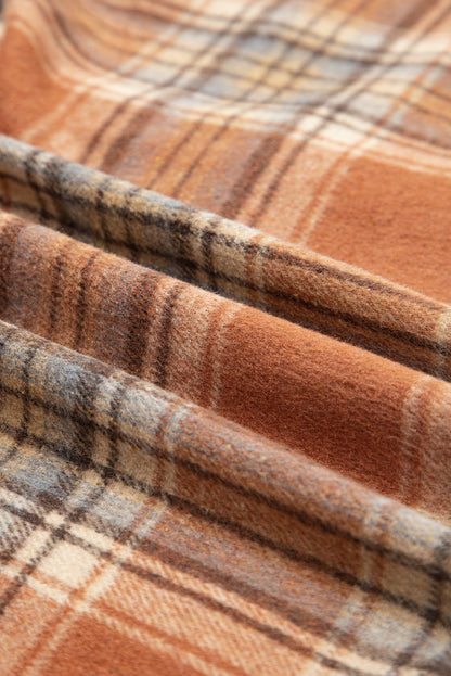 Brown Plaid Print Flap Pocket Buttoned Shacket