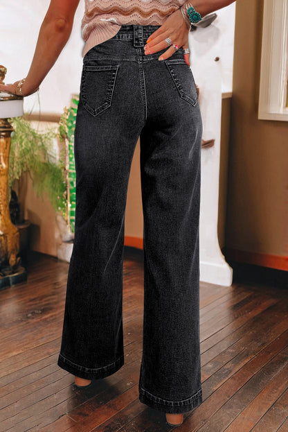 Sail Blue Wide Leg Pocketed High Waist Jeans (Extended Sizes)