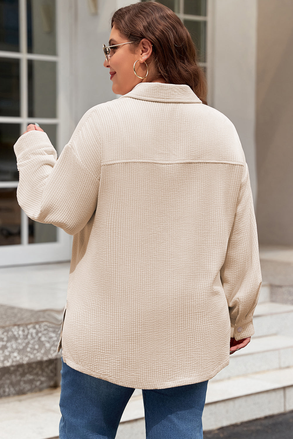 Oatmeal Textured Flap Pockets Buttoned Shacket
