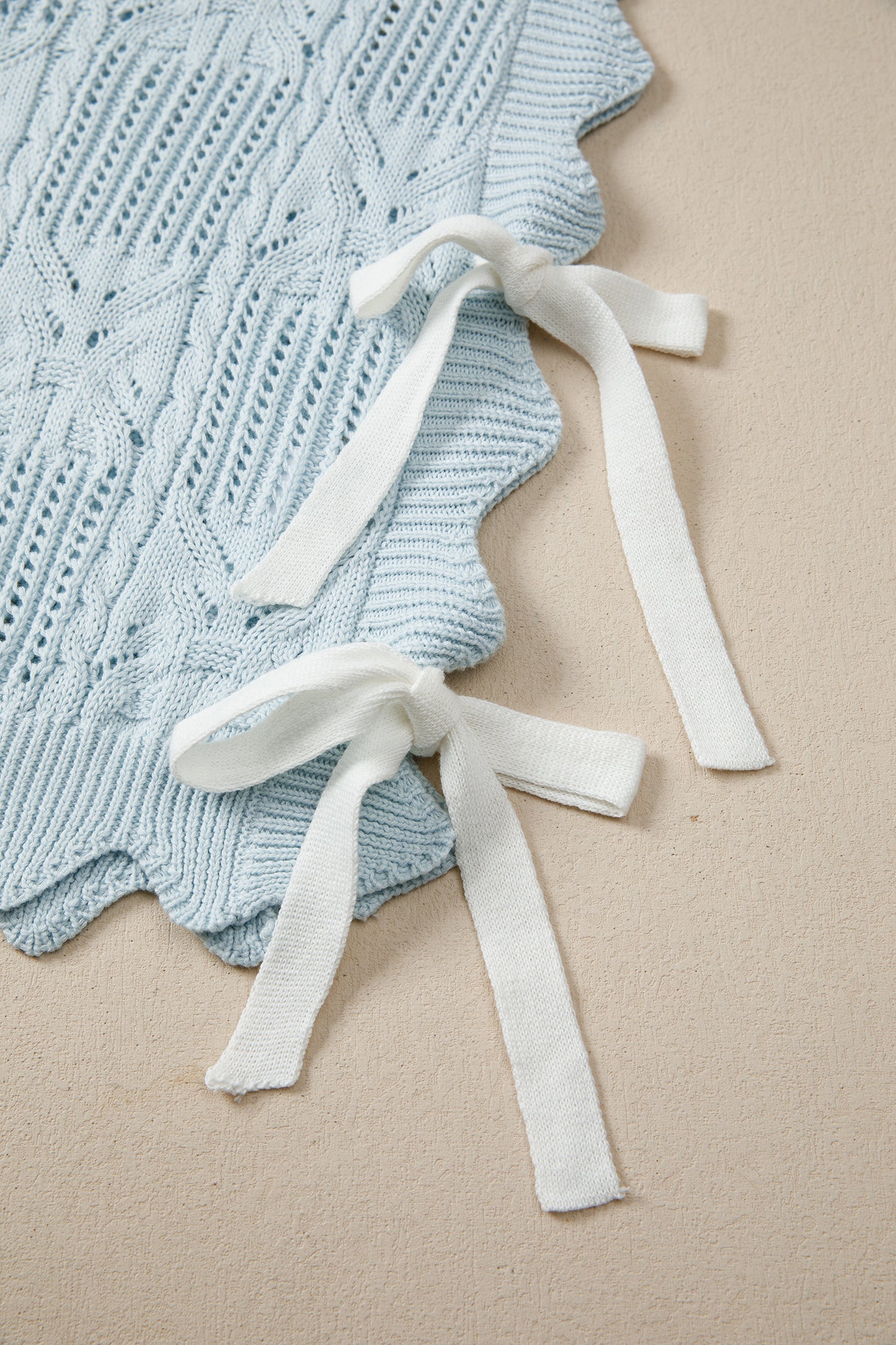 Bonbon Pointelle Knit Patterned Scalloped Trim Short Sleeve Sweater (Other Colors)