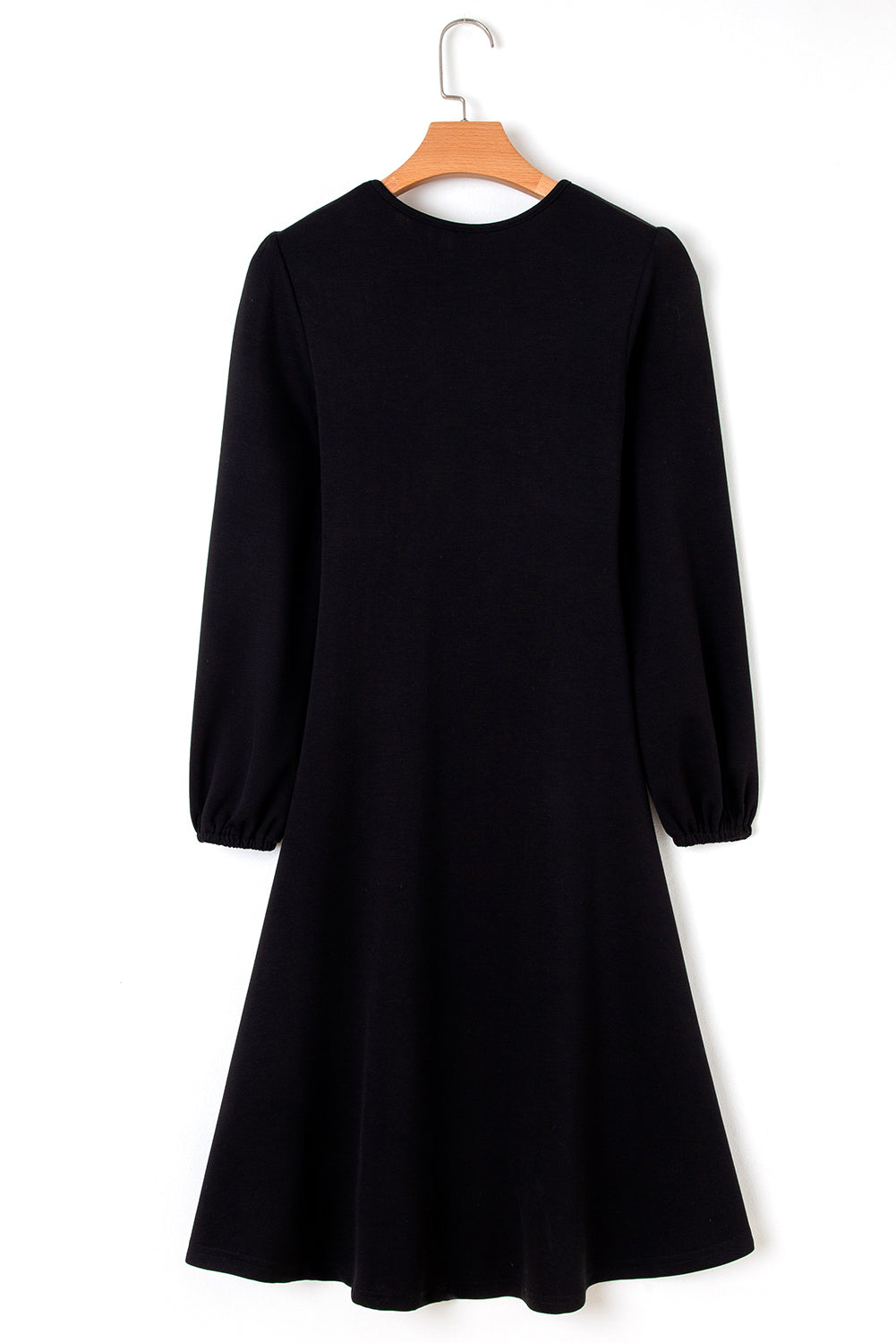Black Solid Color Ruched Detail Long Sleeve Midi Dress (Extended Sizes)
