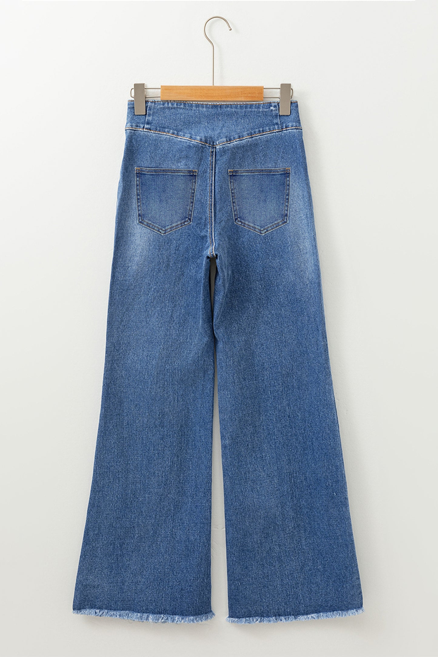 High Waist Button Fly Seamed Raw Hem Flare Jeans (Extended Sizes)