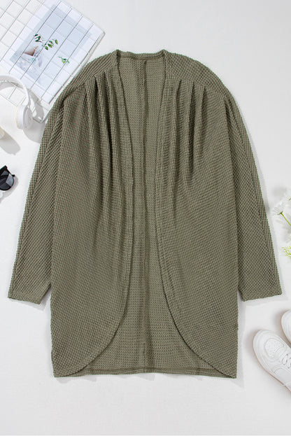 Seagrass Waffle Knit Drop Shoulder Open Front Pocketed Cardigan