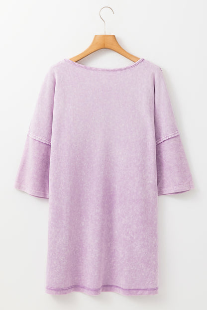 Orchid Petal Mineral Wash Drop Sleeve Patchwork Tee
