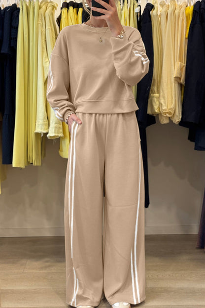 Varsity Striped Detail Crewneck and Sweatpants 2pcs Outfit (Other Colors)