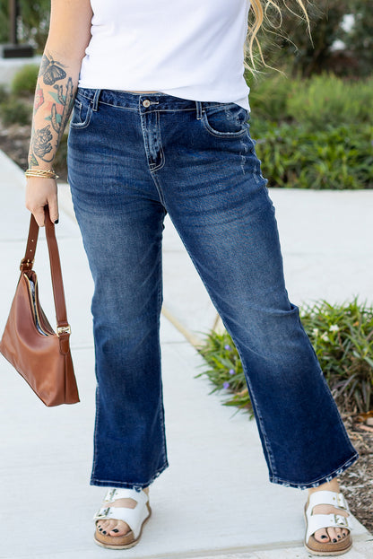 Dirty Blue High Waist Side Slits Flare Jeans