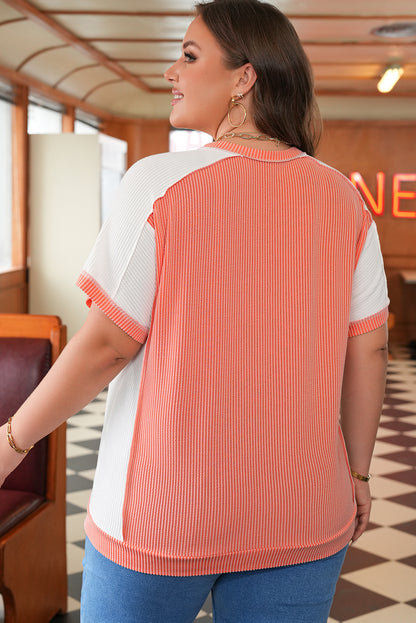Carrot Twist Rib Colorblock Hi Low Short Sleeve Top