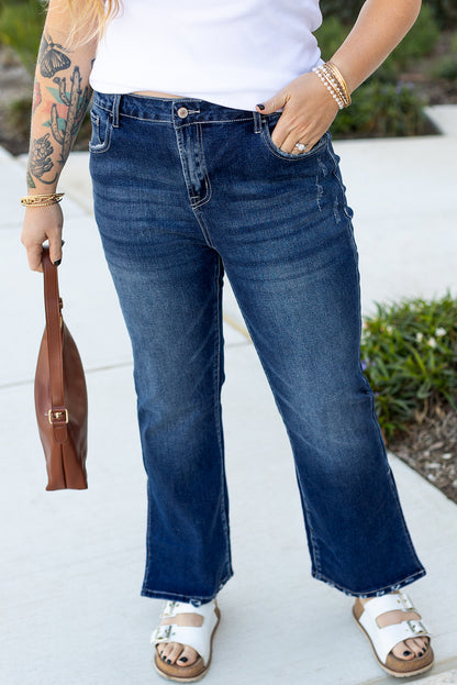 Dirty Blue High Waist Side Slits Flare Jeans