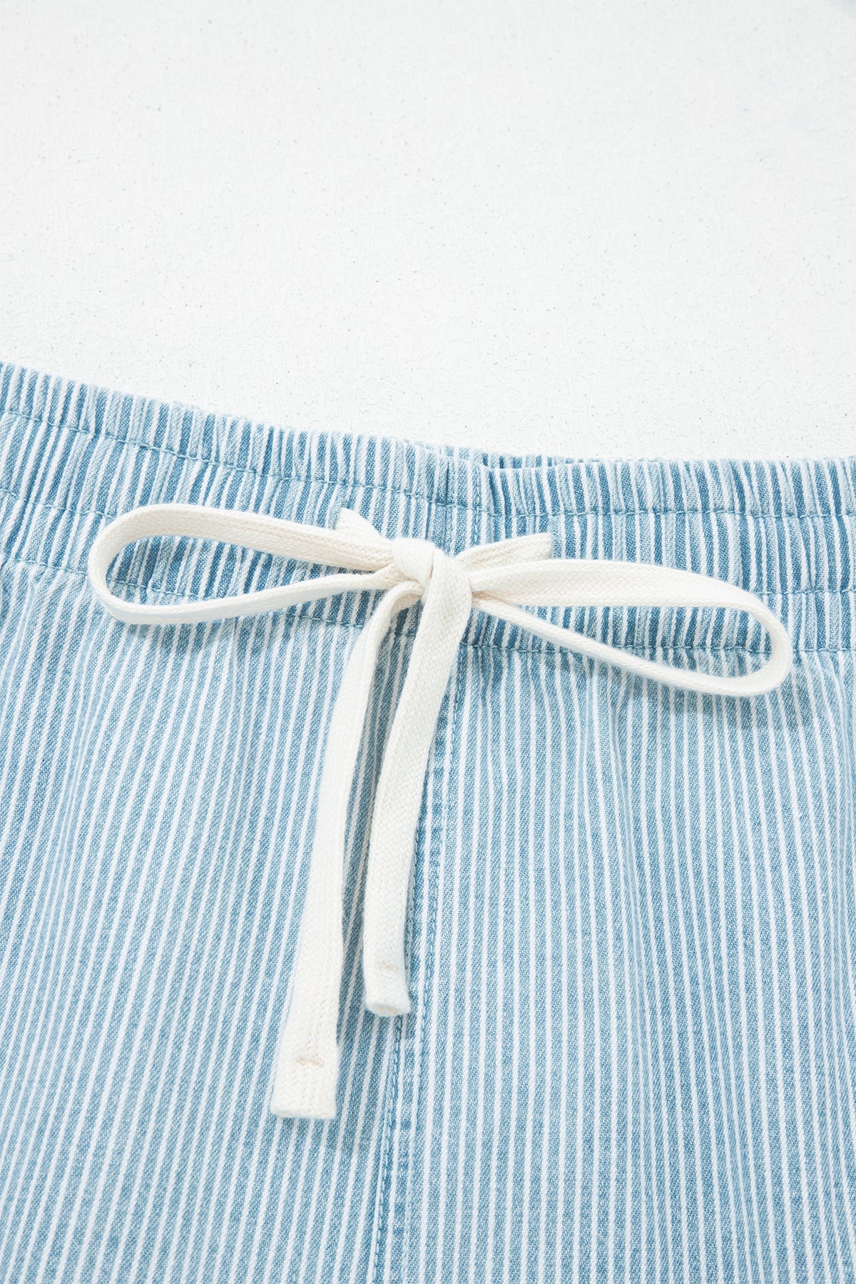 Blue Stripe Contrast Drawstring Elastic Waist Denim Shorts