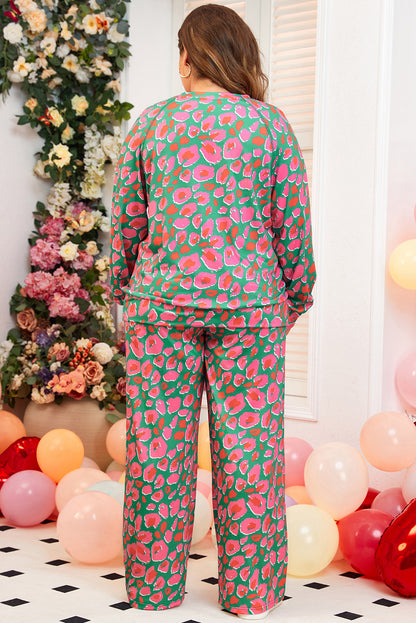 Green Printed Long Sleeve and Pants Lounge Set