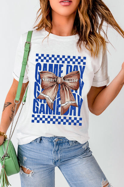 White Rugby Bowknot GAME DAY Graphic Tee (Extended Sizes)
