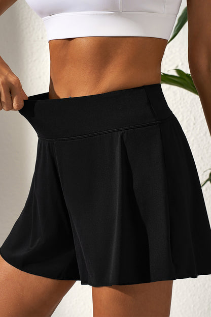 Black Solid Color High Waist Wide Leg Swim Bottom (Extended Sizes)