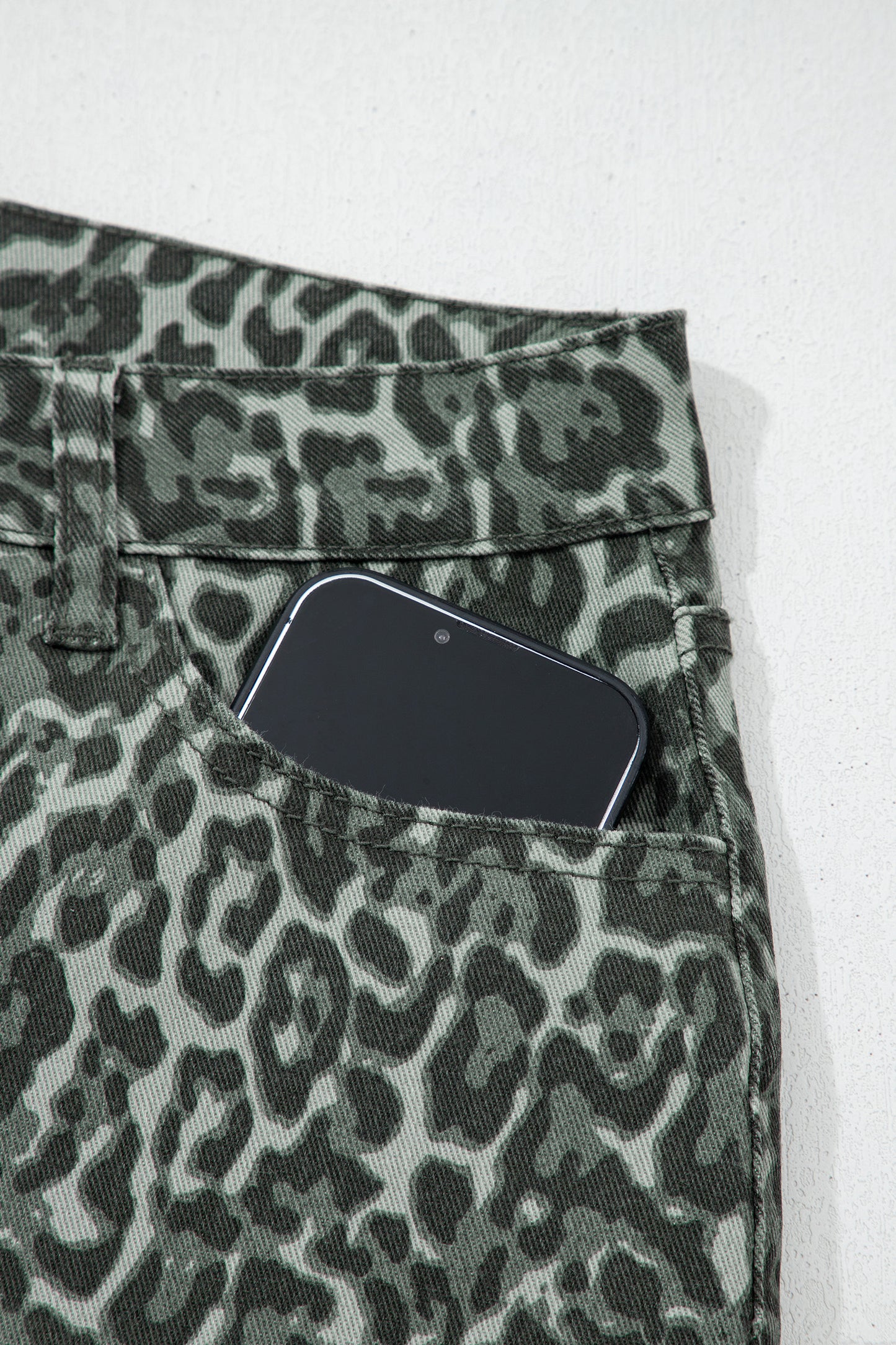 Leopard Frayed Edge Wide Leg High Waist Jeans (Other Colors)