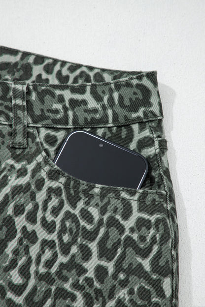 Leopard Frayed Edge Wide Leg High Waist Jeans (Other Colors)