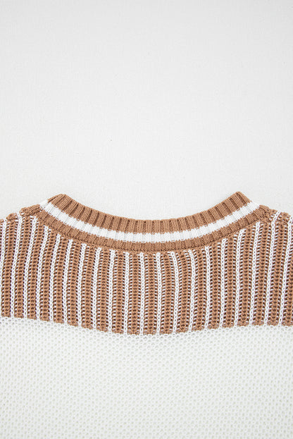 Two Tone Striped Patchwork Drop Shoulder Loose Sweater (Other Colors)