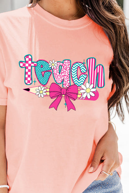 Pink Preppy Retro Checkered Coquette Teach Graphic T-Shirt (Extended Sizes)