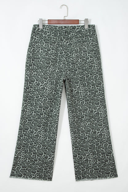 Leopard Frayed Edge Wide Leg High Waist Jeans (Other Colors)