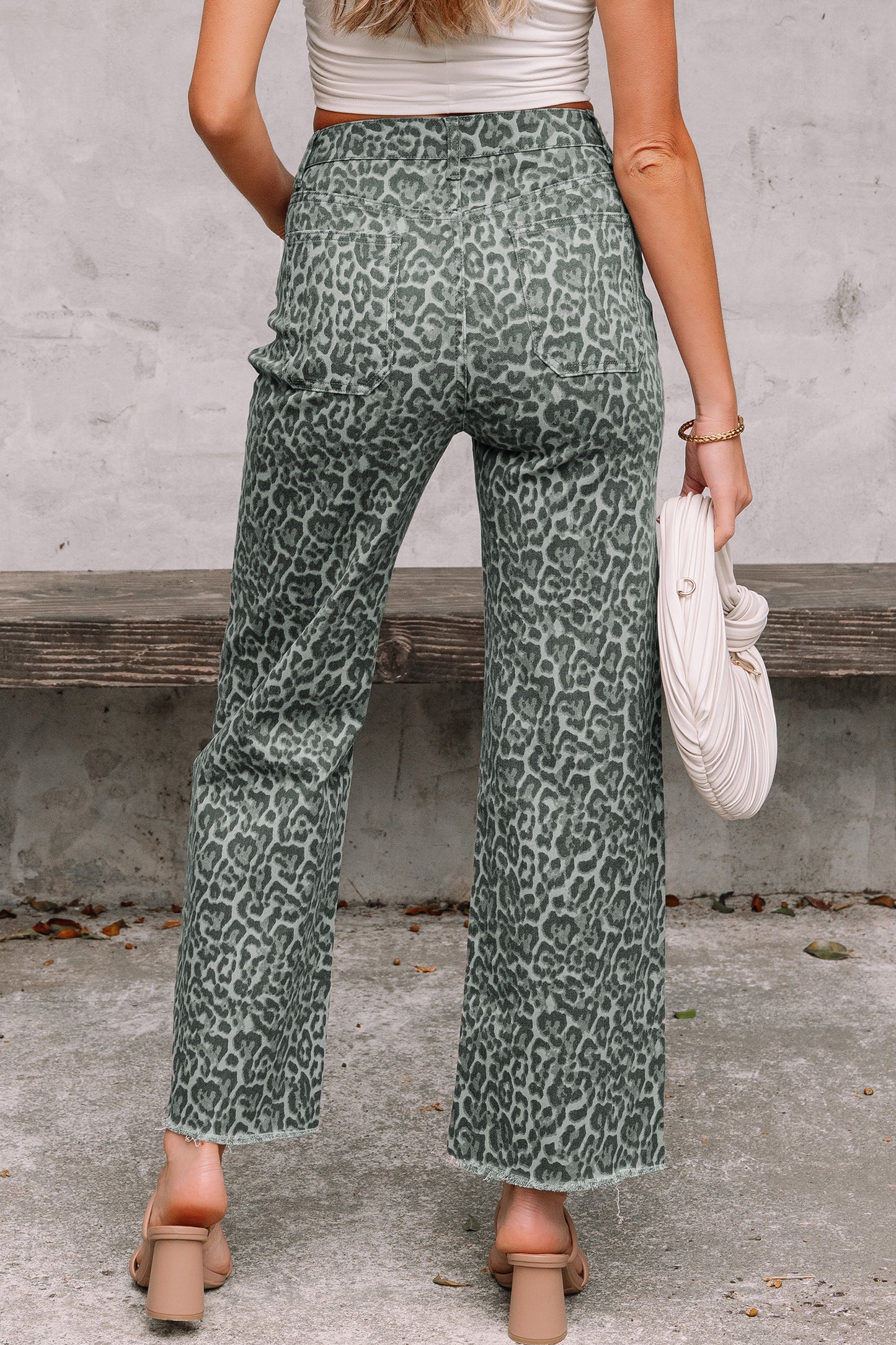 Leopard Frayed Edge Wide Leg High Waist Jeans (Other Colors)