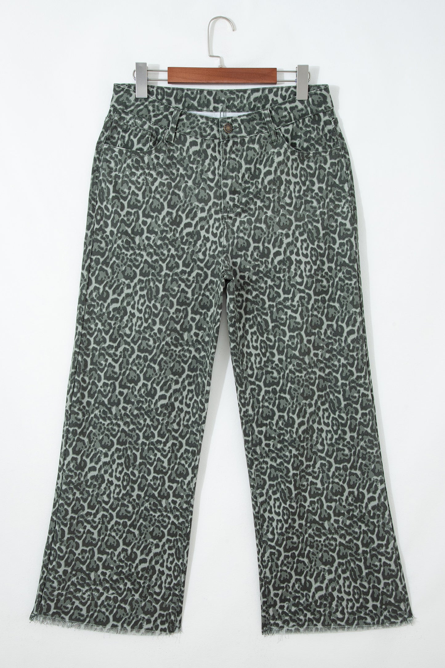 Leopard Frayed Edge Wide Leg High Waist Jeans (Other Colors)
