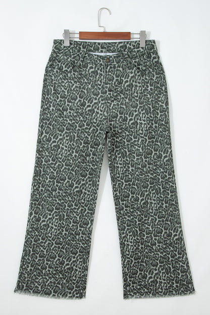 Leopard Frayed Edge Wide Leg High Waist Jeans (Other Colors)