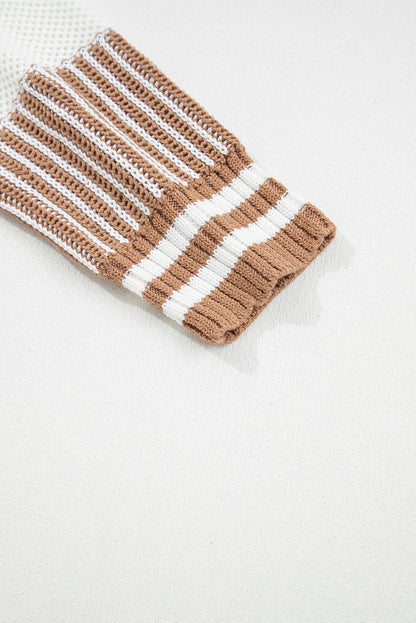 Two Tone Striped Patchwork Drop Shoulder Loose Sweater (Other Colors)