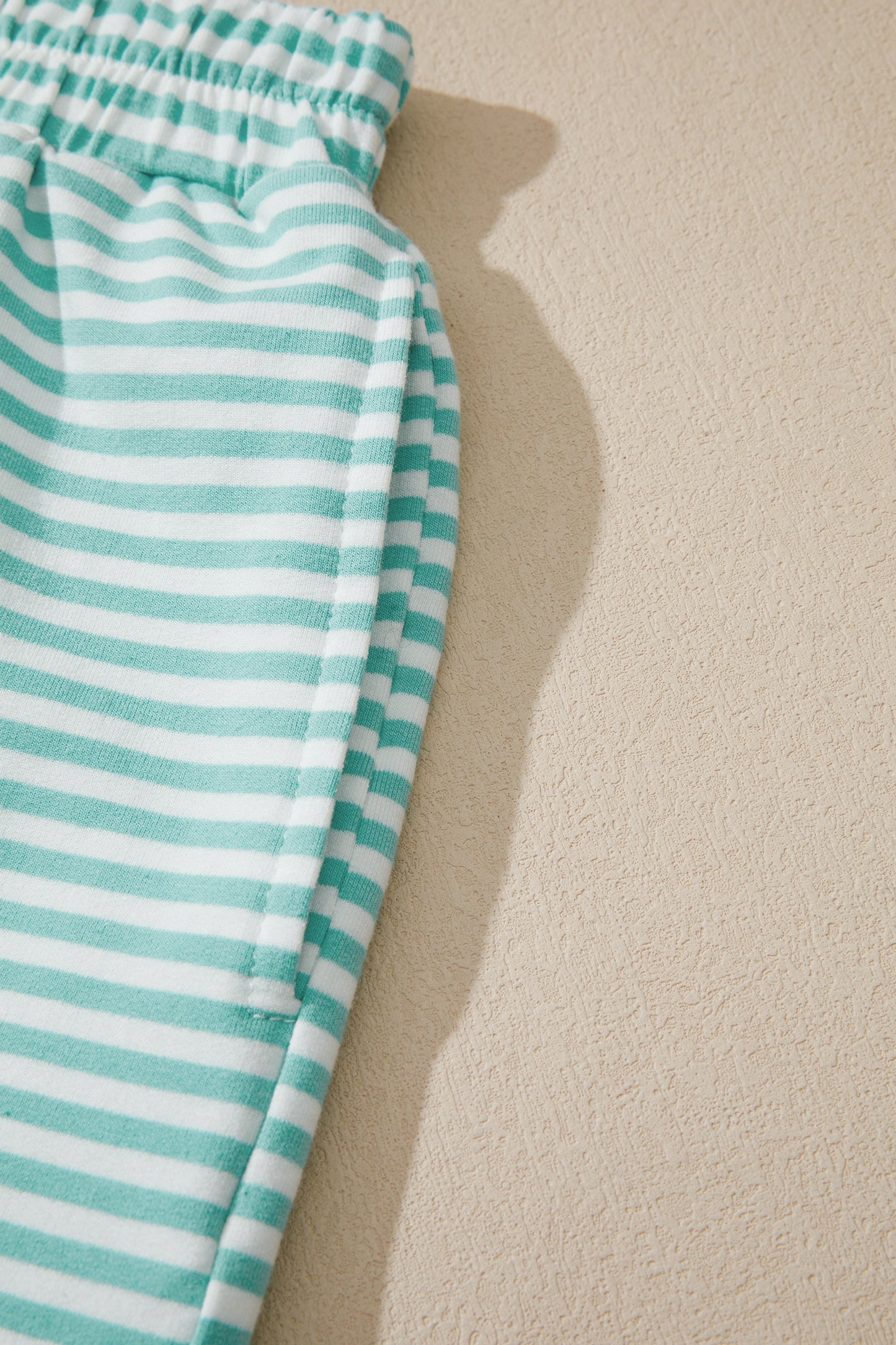 Stripe Cuffed Sleeve Contrast Mock Neck Tee Casual 2pcs Short Set (Other Colors)
