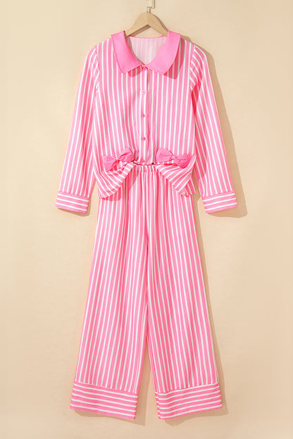 Pink Stripe Buttoned Long Sleeve 2 Piece Sleepwear