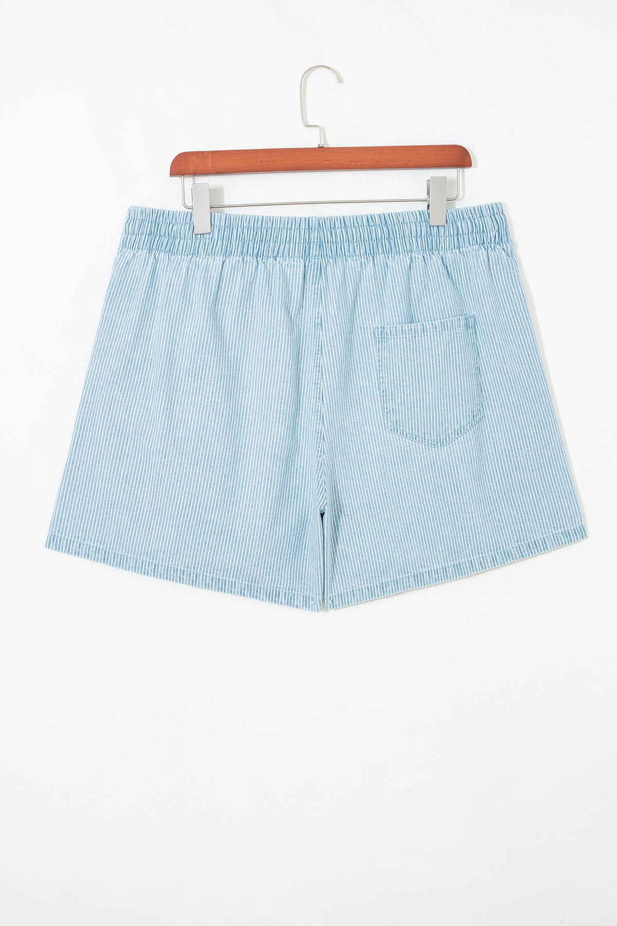 Blue Stripe Contrast Drawstring Elastic Waist Denim Shorts