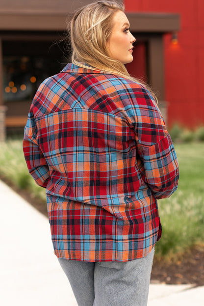 Red Plaid Print Buttoned Shirt