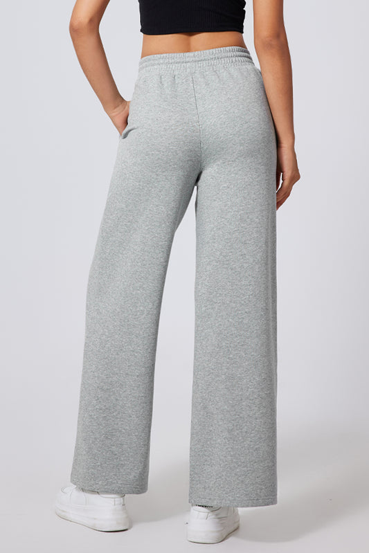 Gray Seamed Drawstring High Waist Wide Leg Sweatpants (Extended Sizes)