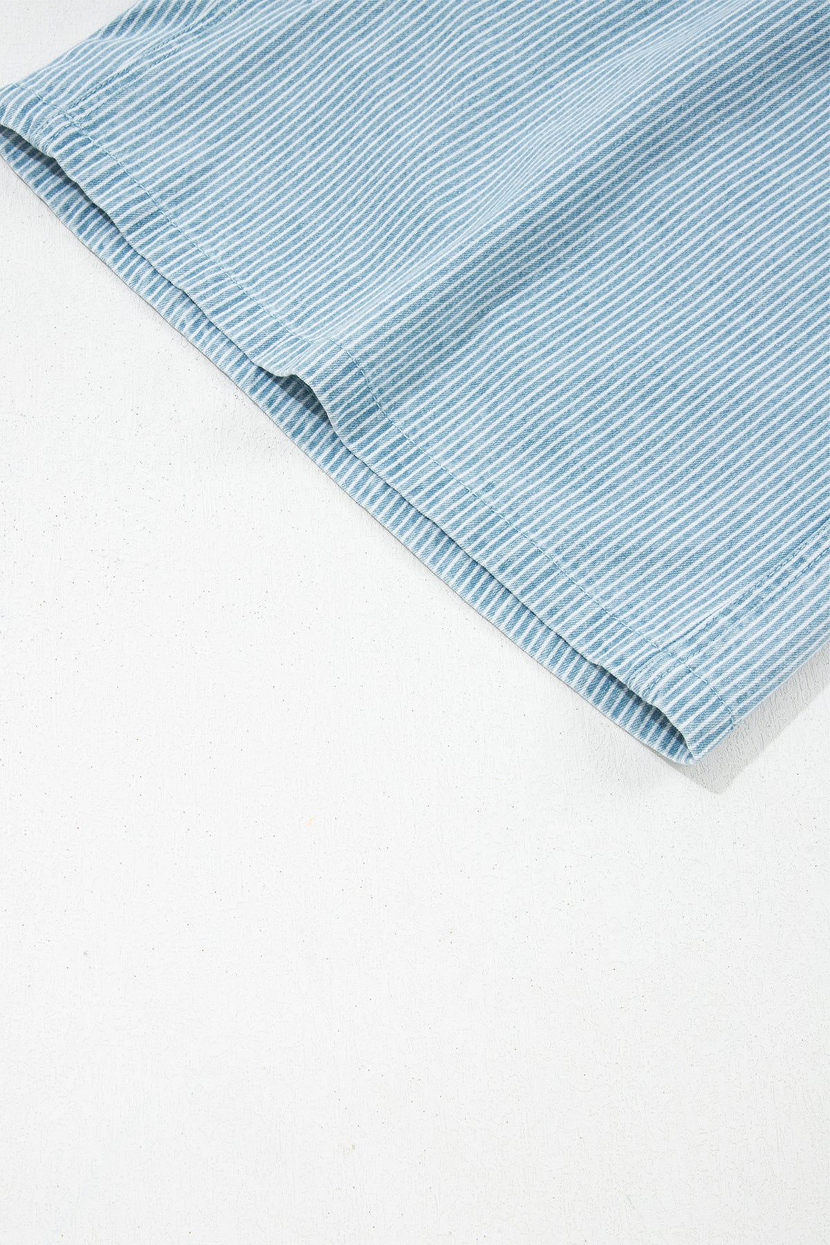 Blue Stripe Contrast Drawstring Elastic Waist Denim Shorts