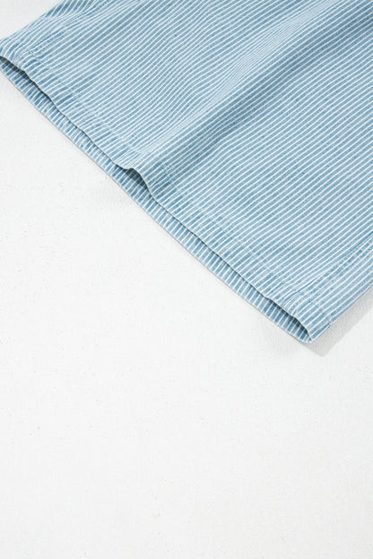 Blue Stripe Contrast Drawstring Elastic Waist Denim Shorts