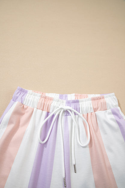 Stripe Multicolored Print Drawstring Loose Pants with Side Pockets