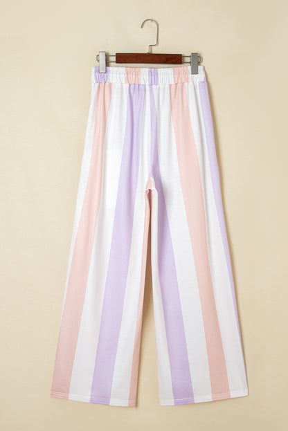 Stripe Multicolored Print Drawstring Loose Pants with Side Pockets