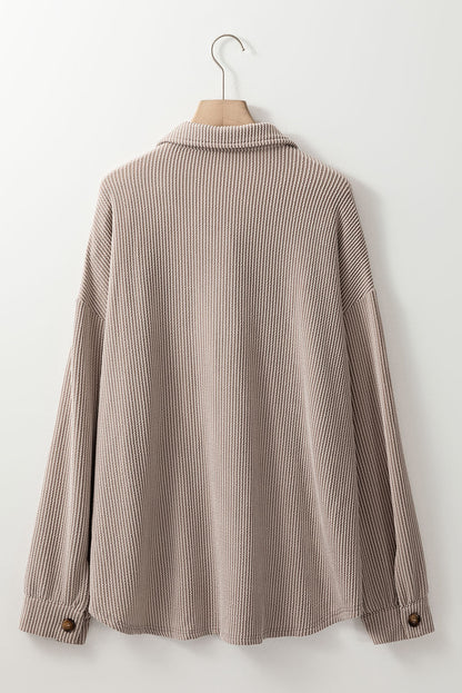 Smoke Gray Solid Corded Drop Shoulder Shacket