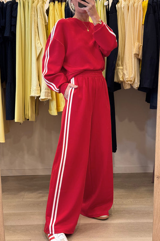 Varsity Striped Detail Crewneck and Sweatpants 2pcs Outfit (Other Colors)
