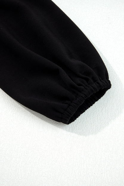 Black Solid Color Ruched Detail Long Sleeve Midi Dress (Extended Sizes)