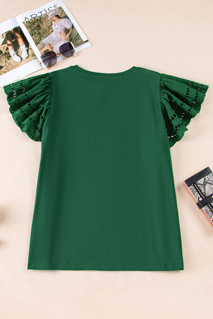 Green Flutter Sleeve Top